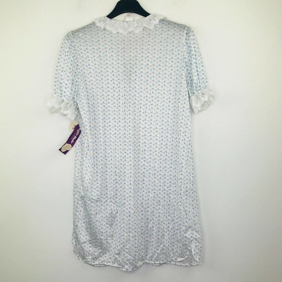 Jennifer Dale Junior's 11 Nightgown White Blue Floral Lace Trim Sleep NWT BM28 - Picture 5 of 5